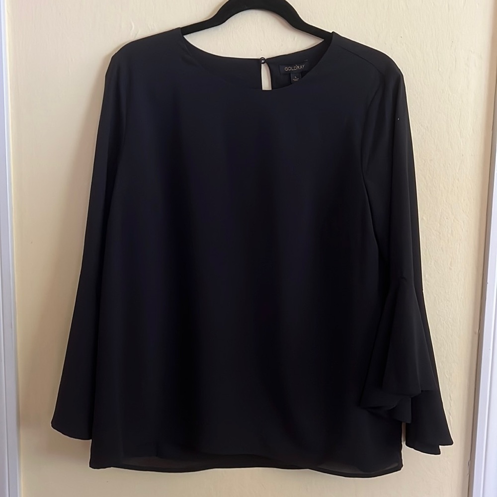Stitchfix Goldray black dressy top with bell flare sleeves